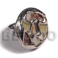 MOP  skin /  round 30mm / adjustable ring/  molten silver metal series / electroplated / sr-r-04 - Molten Metal Rings