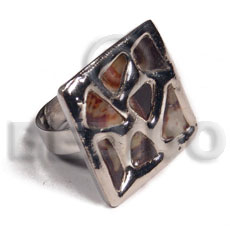 MOP  skin /  square 28mmx28mm / adjustable ring/  molten silver metal series / electroplated - Molten Metal Rings