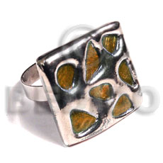 glistening orange abalone /  square 25mmx25mm / adjustable ring/  molten silver metal series / electroplated - Molten Metal Rings