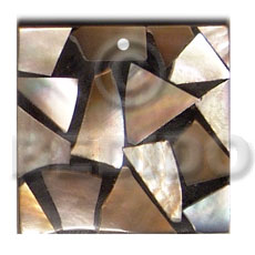 flat 20mmx20mm square  black resin  laminated  brownlip chips - Mosaic Pendants