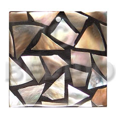 flat 25mmx25mm square black resin  laminated  brownlip chips - Mosaic Pendants