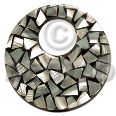 Flat 65mm round black resin Mosaic Pendants