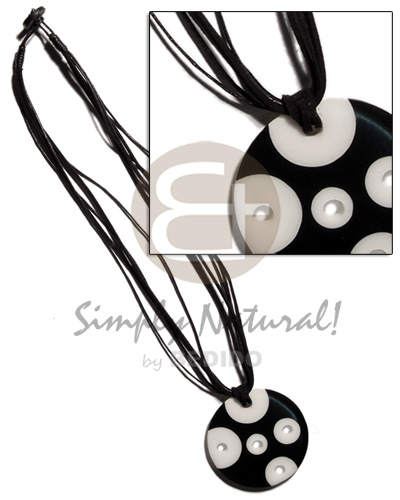 black & white 50mm round resin pendant in 3 layer wax cord - Multi Row Necklace