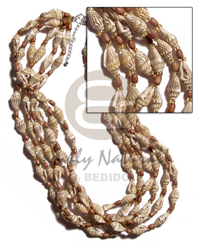 6 layer nassa tiger  rice wood beads & glass beads combination - Multi Row Necklace