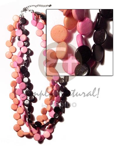 3 layers 10mm black/pink/peach coco sidedrill - Multi Row Necklace
