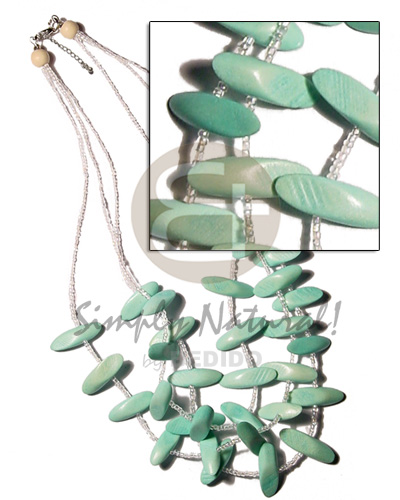 3 layers mint green slidecut nat. wood  glass beads combination - Multi Row Necklace