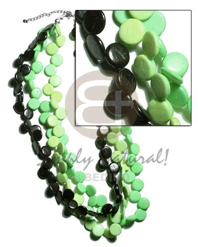 3 layers 10mm black/lime green/light green coco sidedrill - Multi Row Necklace