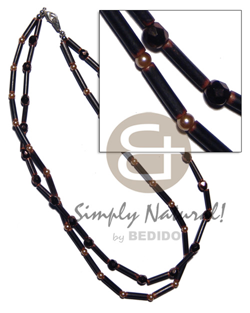 2 rows agsam bamboo  acrylic diamond & pearl beads combination - Multi Row Necklace