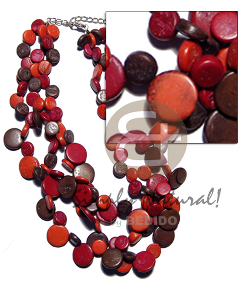 3 rows 10mm  & 15mm coco siderill  / alternate (15"/16"17" / red /orange/brown combination - Multi Row Necklace