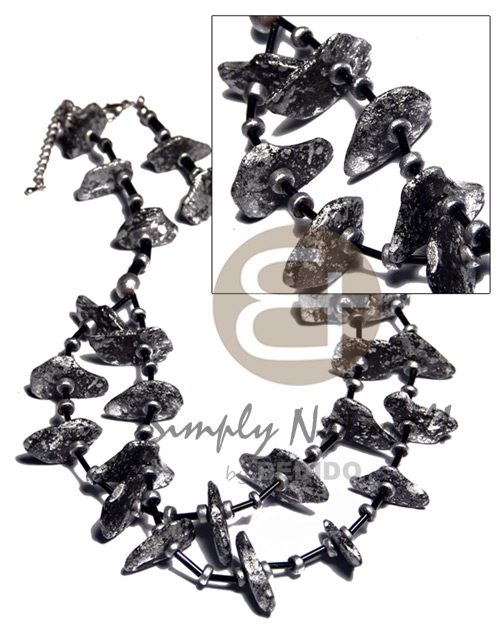 graduated 2 layers 4-5mm coco Pokalet & cut beads  black coco chips  silver metallic splashing / - Multi Row Necklace