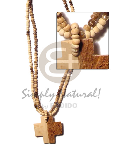 2 rows coco pokalet nat/tiger.beads coco two face cross pendant 34mm - Multi Row Necklace