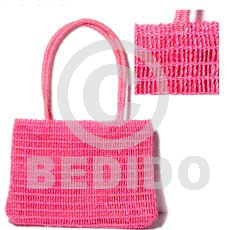 pink abaca fiber bag  lining   l=10.5 in. w= 8 in. base = 3 in. - Native Bags