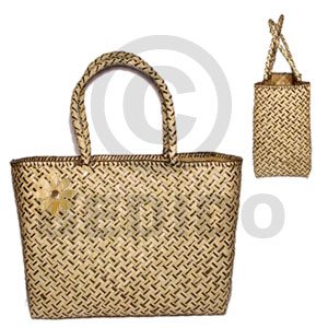 pandan with patching bag/ large/ 11x5x9 in/ handle 7 in  45mm MOP flower  nectar accent - Native Bags