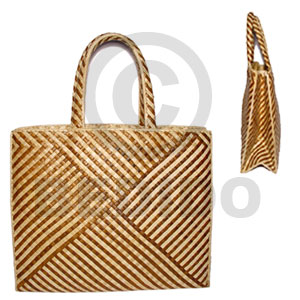 pandan indo stripe bag/ large/ 14 1/2 x 5 1/2 x 11 1/2 in/ handle 6 1/2 in. - Native Bags