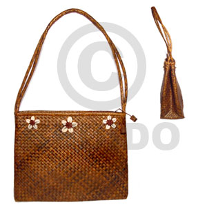 pandan selected double zip/ 12x4x9 1/2 in/ handle 10 1/2 in.  sigay cowrie shells  accent - Native Bags