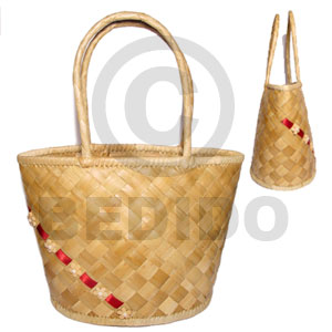 pandan bandihado/ medium/ 10x16 1/2x9 in/ handle 6 1/2 in  satin ribbon & coco flower, white clam accent - Native Bags
