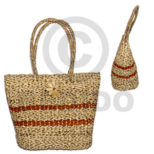 pandan long braided/ large/ 10 1/2x 6x 10 in/ handle 7 in  45mm MOP flower  nectar - Native Bags