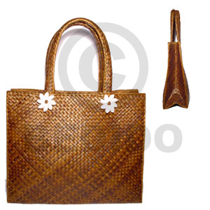 pandan indo colored/ large/ 14x5x12 in/ handle 7 in.  flower bubble shell accent - Native Bags