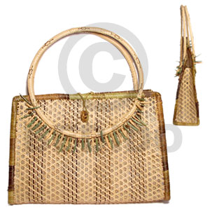 nito with bamboo with lining/ medium/ 11 1/2x3 1/2x 8 in/ handle 8 in.  coco indian stick accent - Native Bags
