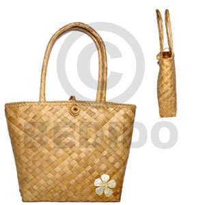 pandan sofia bag/ 9x21/2x9 in. / handle 7 in.  40mm hammershell flower accent - Native Bags