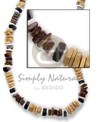sq cut brown/black/nat combination white shell - Natural Earth Color Necklace
