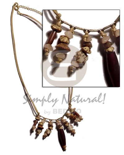 dangling asstd. buri seeds  wood beads in double wax cord - Natural Earth Color Necklace