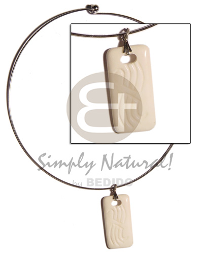 35mmx20mm bone ( like ivory) dog tag  groove pendant in hoop ring necklace - Natural Earth Color Necklace