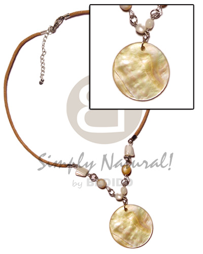 40mm round MOP pendant  troca beads in wax cord - Natural Earth Color Necklace