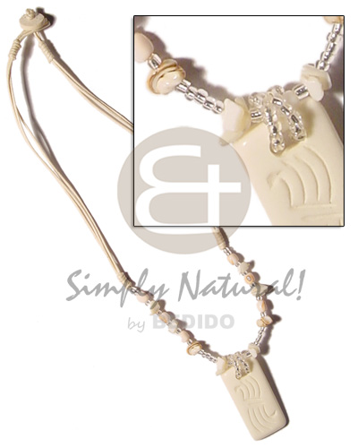 3 layer knotted wax cord  luhuanus shells accent & 40mmx20mm white bone (like ivory) pendant - Natural Earth Color Necklace