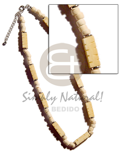 bone  groove combinationned  4-5mm coco Pokalet.  bleach & metal flat beads - Natural Earth Color Necklace