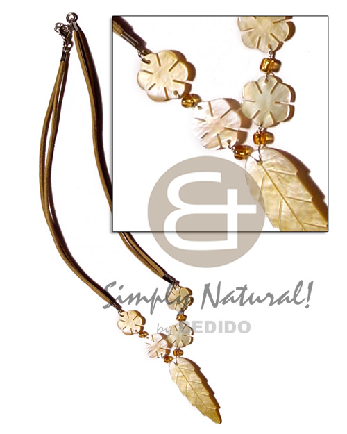 MOP leaf & flowers on double wax cord - Natural Earth Color Necklace