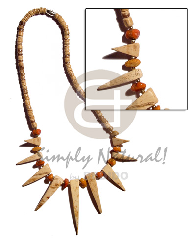 4-5mm tiger coco Pokalet.  tiger coco tusks  red corals & glass beads combination - Natural Earth Color Necklace