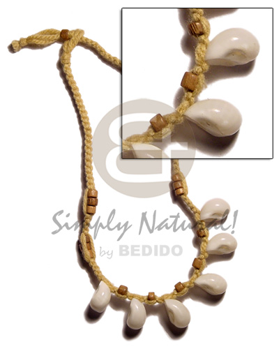 bubble shell in macrame  wood beads accent - Natural Earth Color Necklace