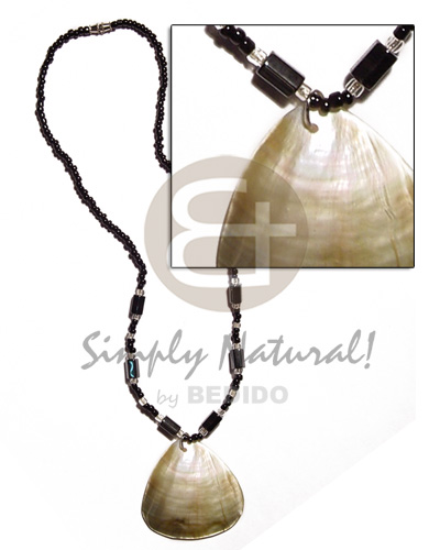 black glass beads  hematite combination & 45mm teardrop blacklip - Natural Earth Color Necklace