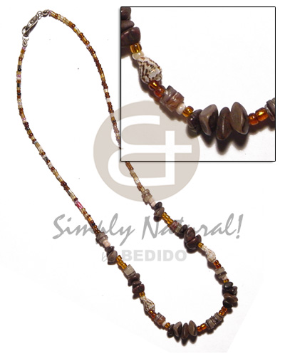glass beads, nassa, buri nuggets & hammershell heishe combination - Natural Earth Color Necklace