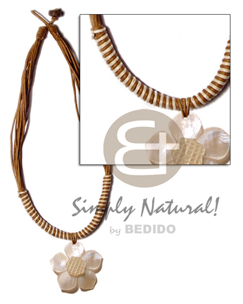 8 layers wax cord   40mm natural flower hammershell  grooved nectar - Natural Earth Color Necklace