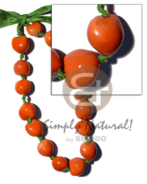 painted graduated kukui nuts  / bright orange ( 16 pcs. ) / adjustable ribbon - Natural Earth Color Necklace