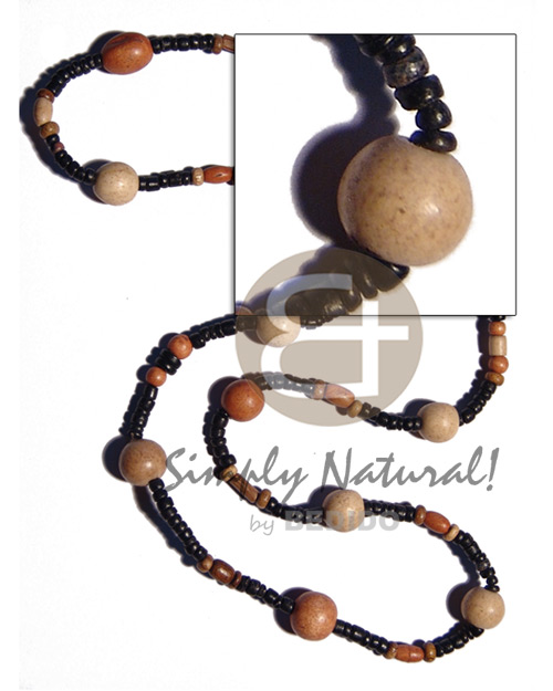 "kalandrakas"- asstd. wood beads per necklace when ordered in 4-5mm coco pokalet black neckline / 36 in - Natural Earth Color Necklace