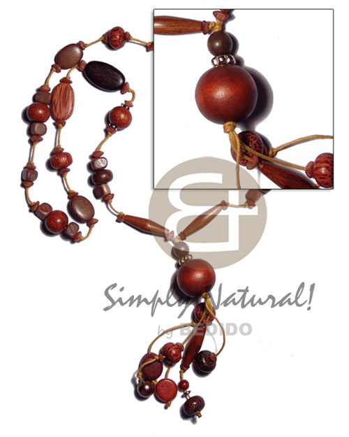 "kalandrakas"- tassled asstd. wood beads per necklace when ordered in wax  cord / 32 in - Natural Earth Color Necklace