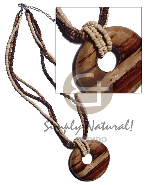 hand made 60mm round wood laminated Natural Earth Color Necklace