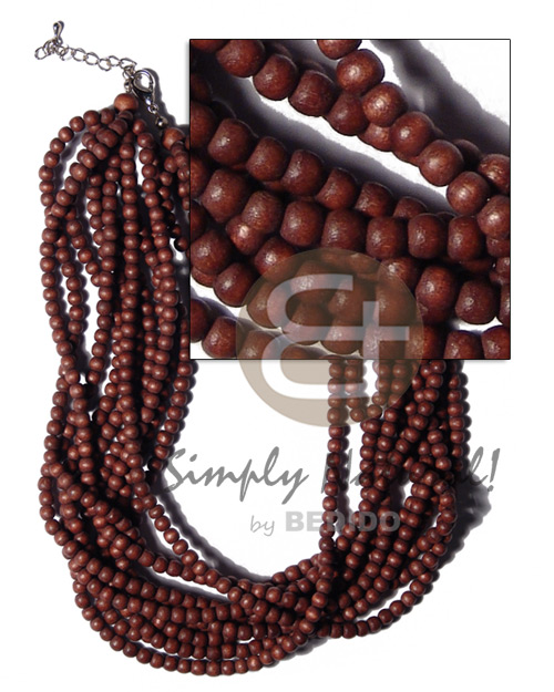 10 layers multilayered nat. round 6mm wood beads in brown color - Natural Earth Color Necklace