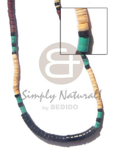 4-5mm melo shell   4-5mm coco heishe green / maroon & 7-8mm coco heishe black - Natural Earth Color Necklace