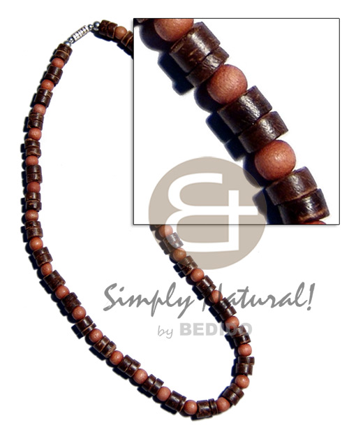 7-8mm nat. brown coco heishe  dyed round nat. wood beads alternate - Natural Earth Color Necklace