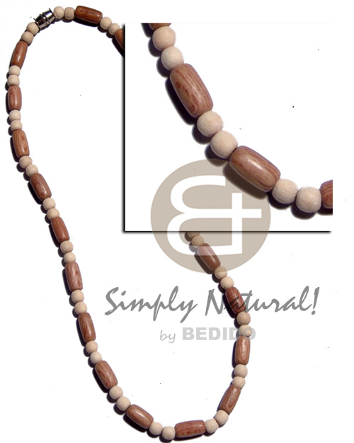 5mm nat. white wood beads  rosewood tube combination - Natural Earth Color Necklace