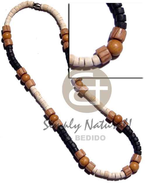 4-5mm coco heishe bleach and black combination  wood beads accent - Natural Earth Color Necklace