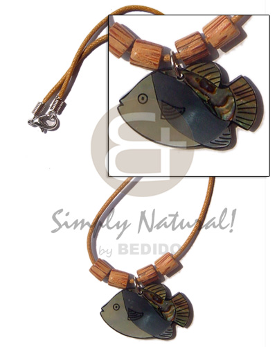 fish pendant  inlay amber / amber palmwood 8mm - Natural Earth Color Necklace