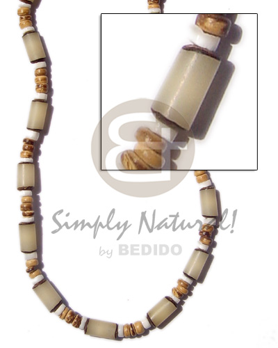 white buri tube / 4-5 pukalet tiger / white shell - Natural Earth Color Necklace