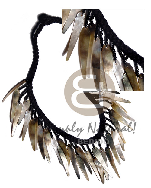 36pcs. dangling 32mmx8mm blacklip sticks in black macrame / 16 in - Natural Earth Color Necklace