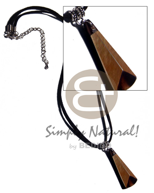 40mmx15mm laminated brownlip/blacktab combination  resin backing in leather thong - Natural Earth Color Necklace