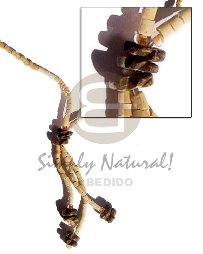 3 tassel /w coco flower / 2-3 coco heishe nat. - Natural Earth Color Necklace